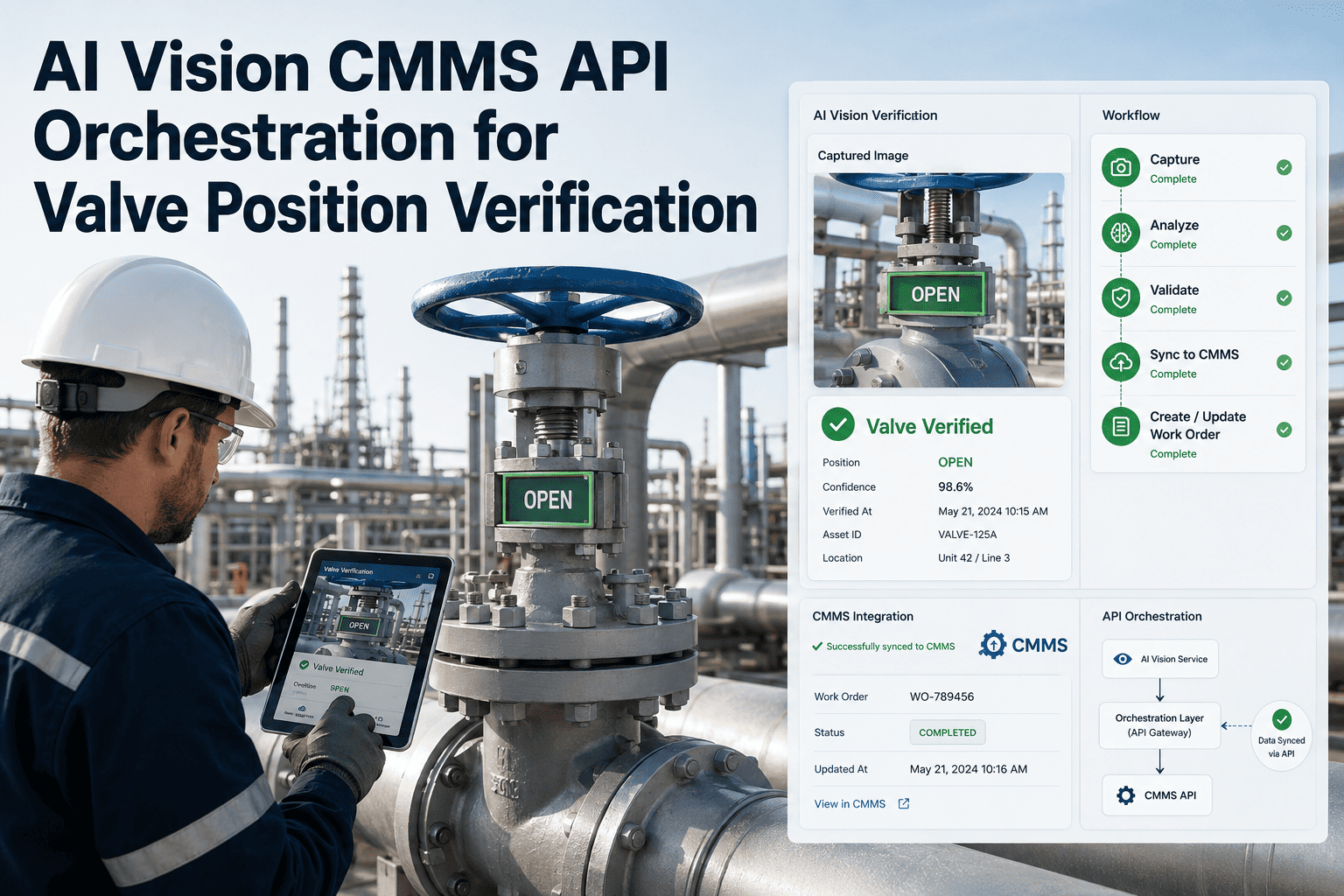 AI Vision CMMS API Orchestration for Valve Position Verification