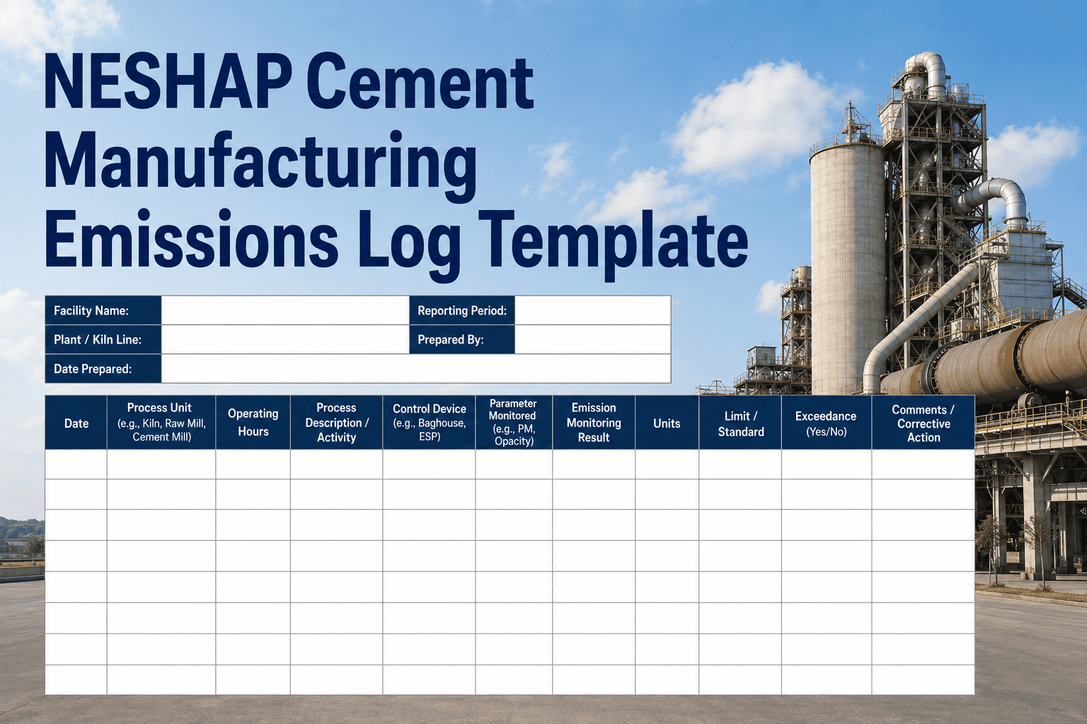 Cement Log Format NESHAP Cement Manufacturing Emissions Log Template