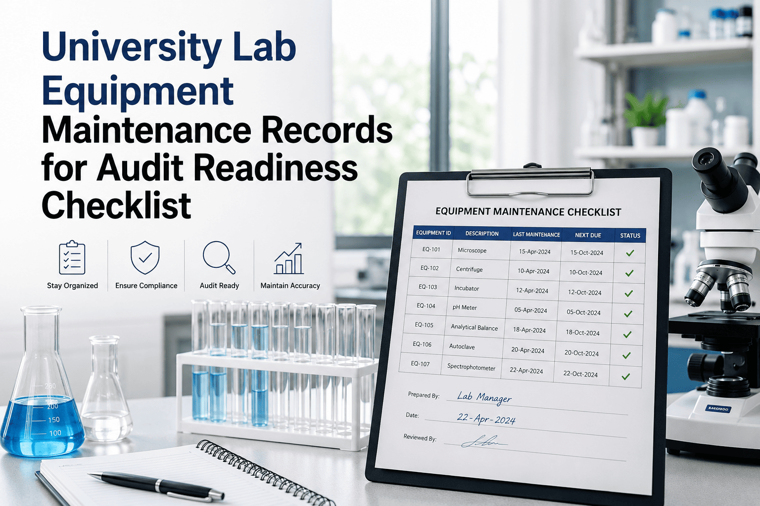 University Lab Equipment Maintenance Records for Audit Readiness Checklist