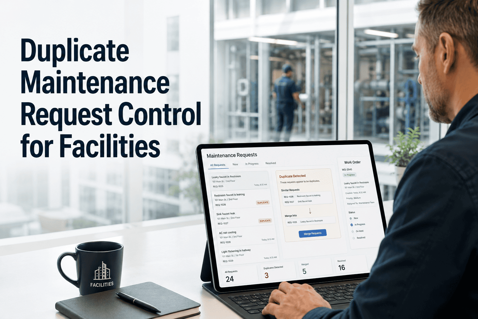 Maintenance Control Unit Duplicate Maintenance Request Control for Facilities