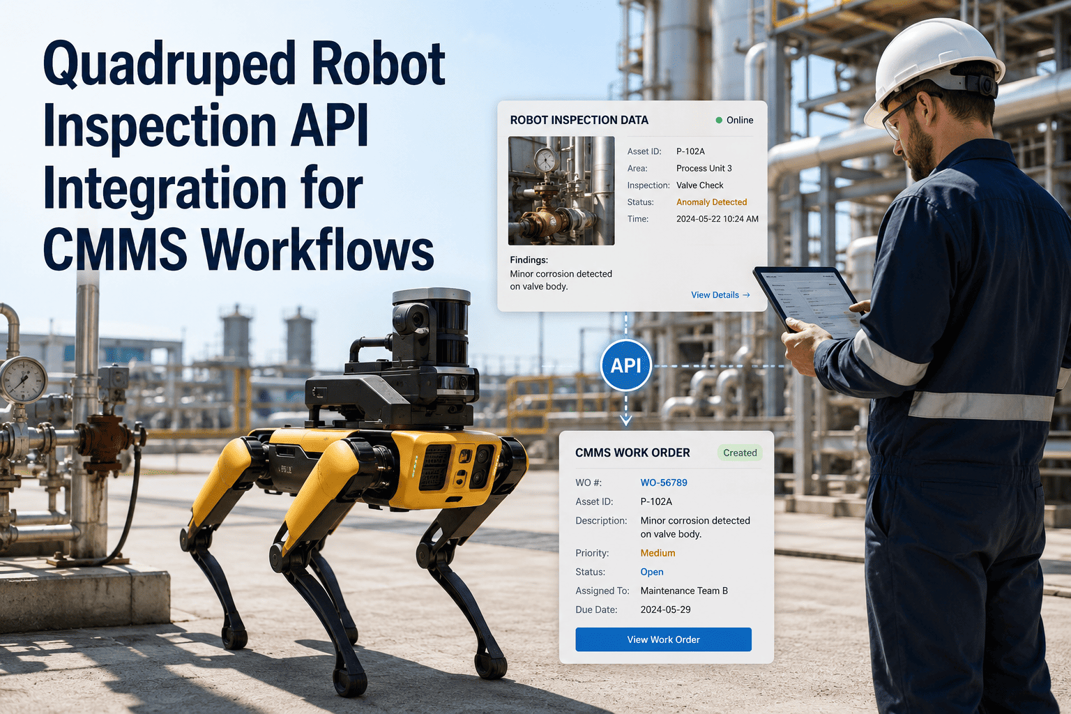 Quadruped Robot Inspection API Integration for CMMS Workflows