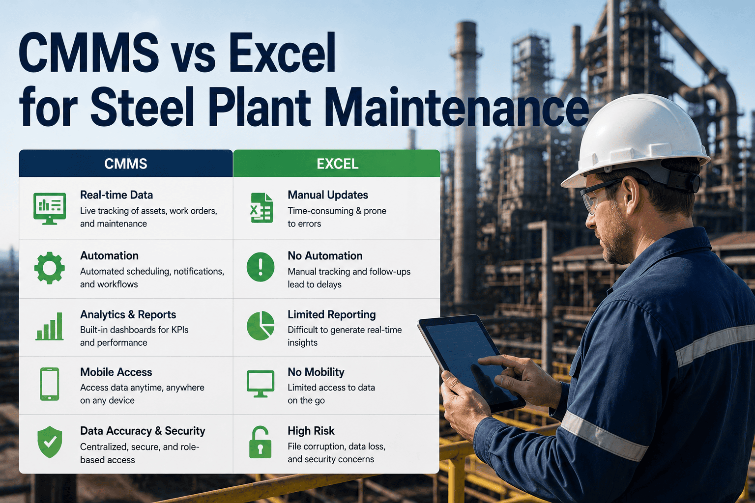 CMMS vs Excel for Steel Plant Maintenance