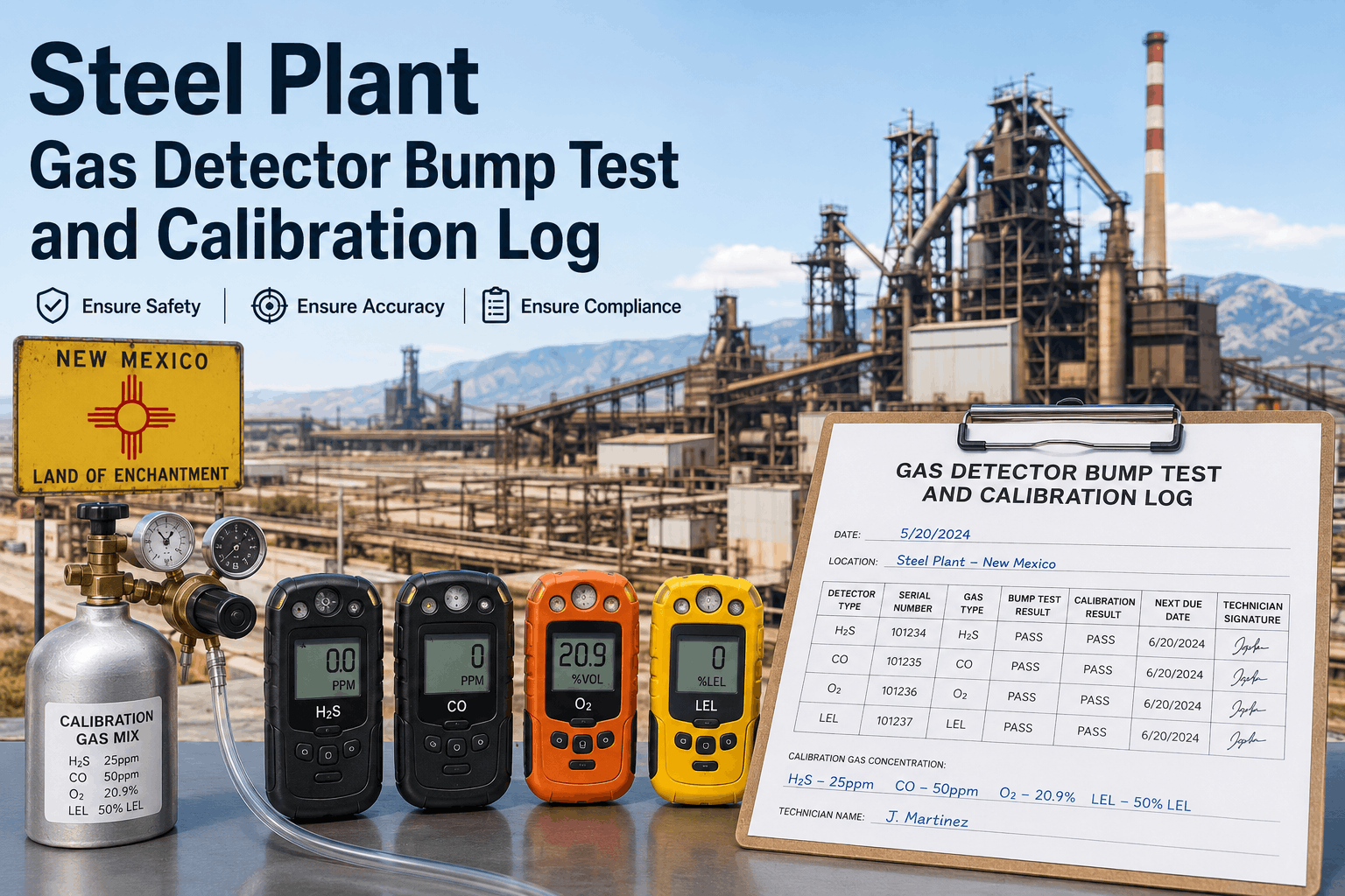 Steel Plant Gas Detector Bump Test and Calibration Log